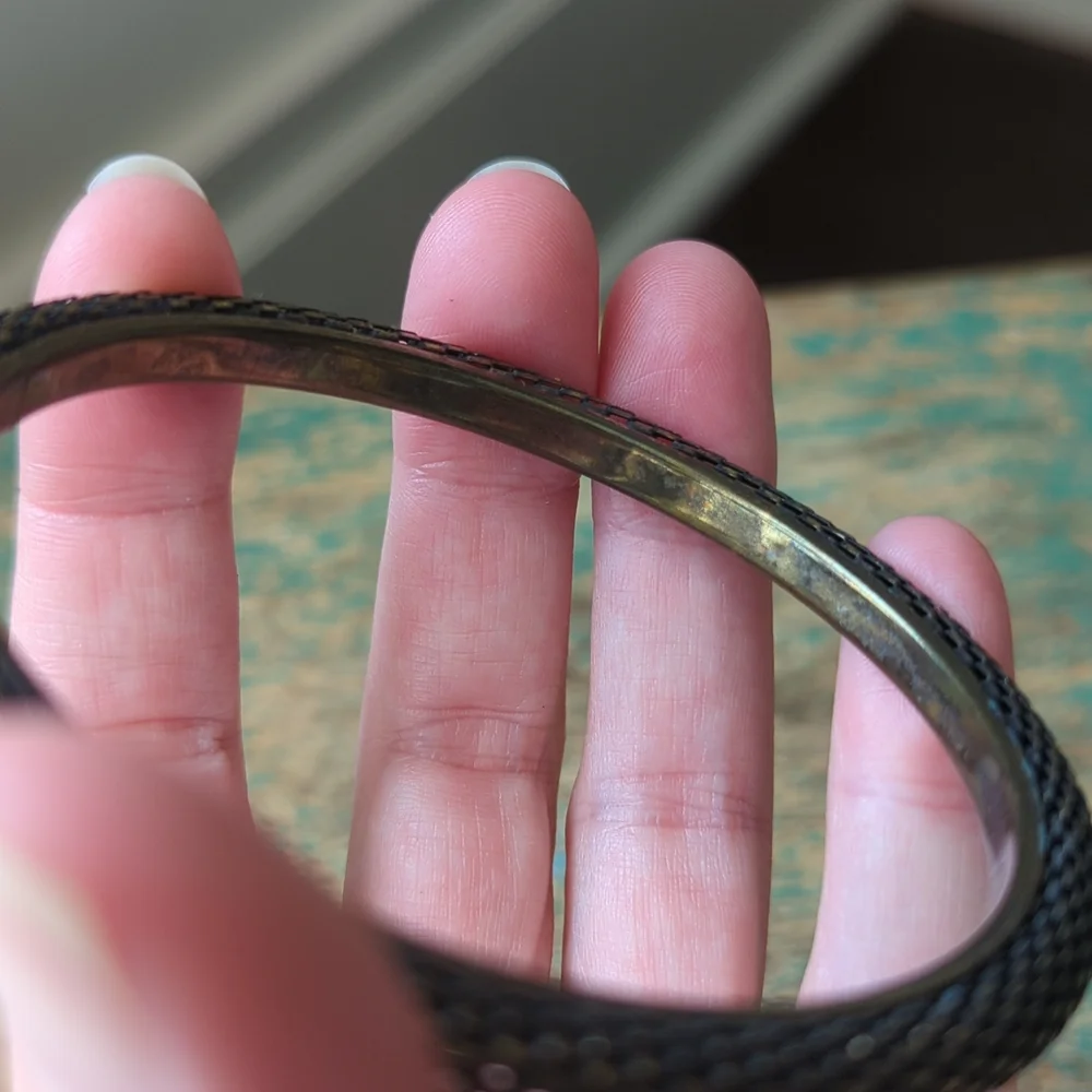 Vintage Bronze Colored Mesh Metal Textured Tube Cuff Bracelet Bangle